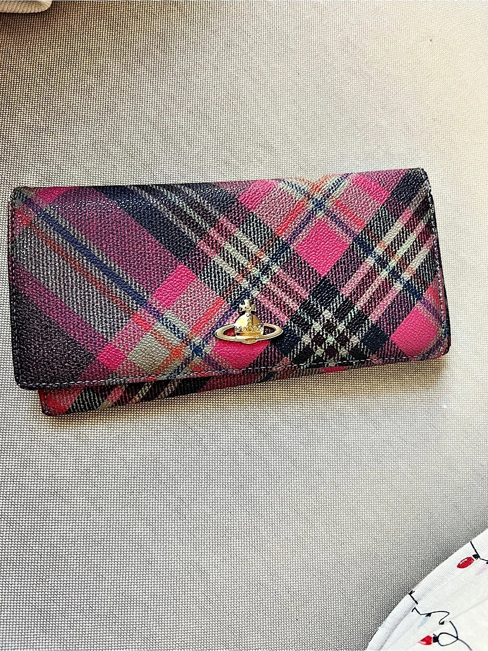 Vivienne Westwood Derby Tartan Long Wallet Plaid Leather Pink & Black